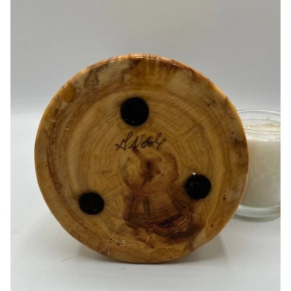 Hand Crafted Native American Votive Candle Holder Wooden‎ Signed Art Decor